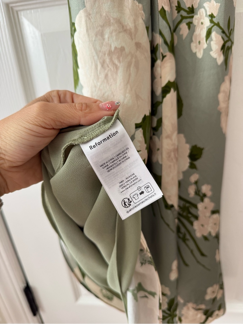 Reformation Anaiis Silk Cross Strap Maxi Dress Tarragon Floral Green - Picture 6 of 7